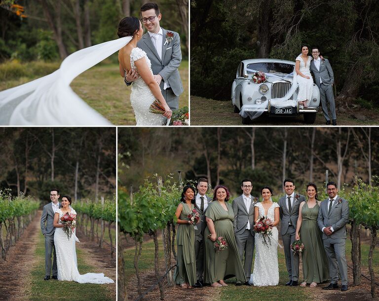 O'reilly's canungra valley vineyard wedding party with bride & groom